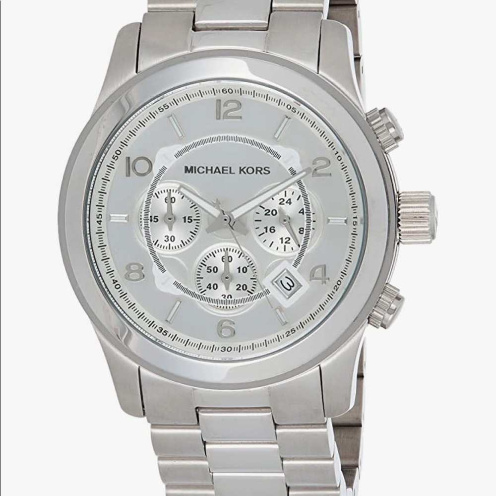 Michael Kors oversized runway Chronograph silver watch MK8086 stainless steel